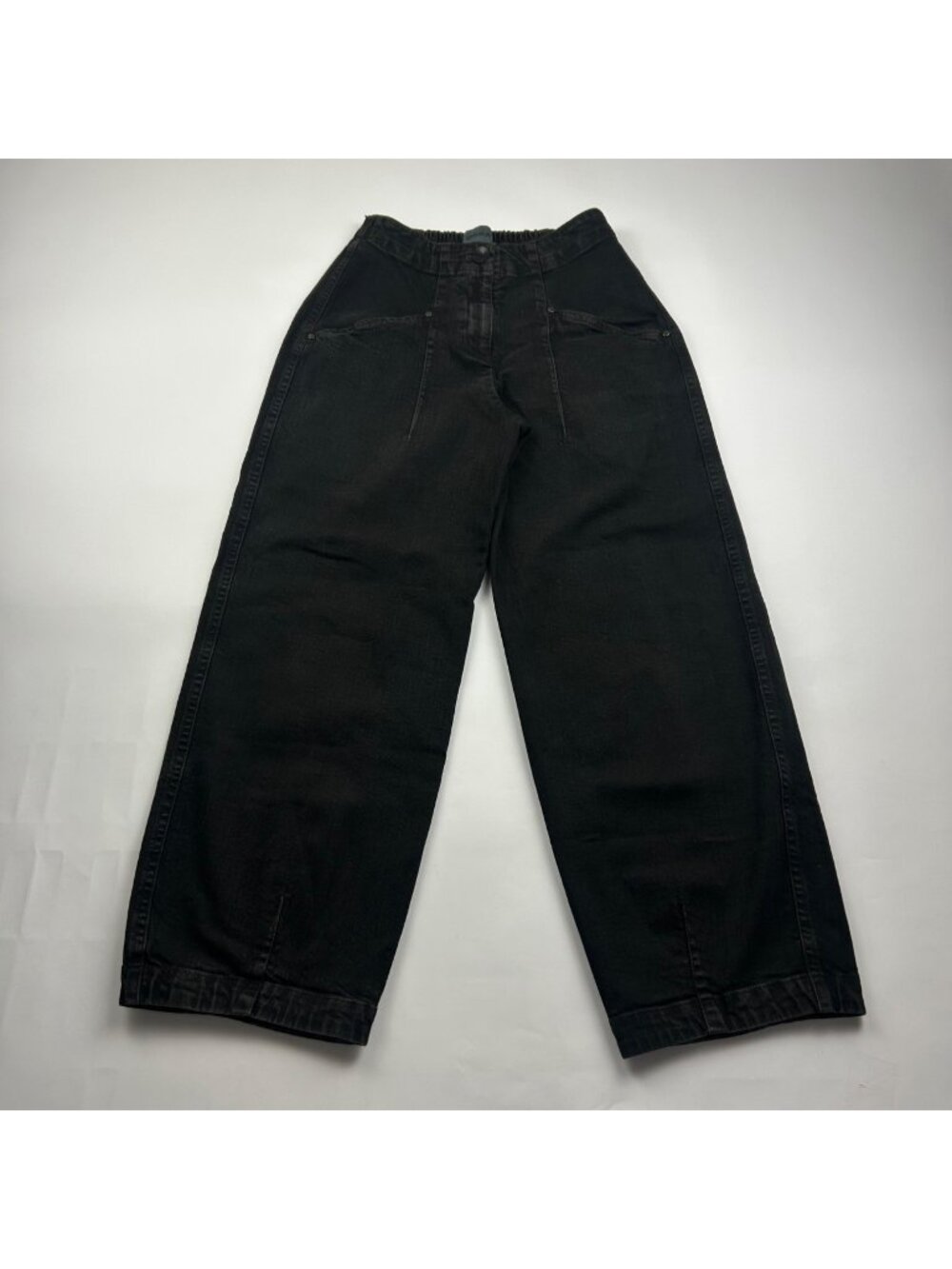 OSKA New York Black Denim High Rise Barrel Leg Cropped Pant US 4/6